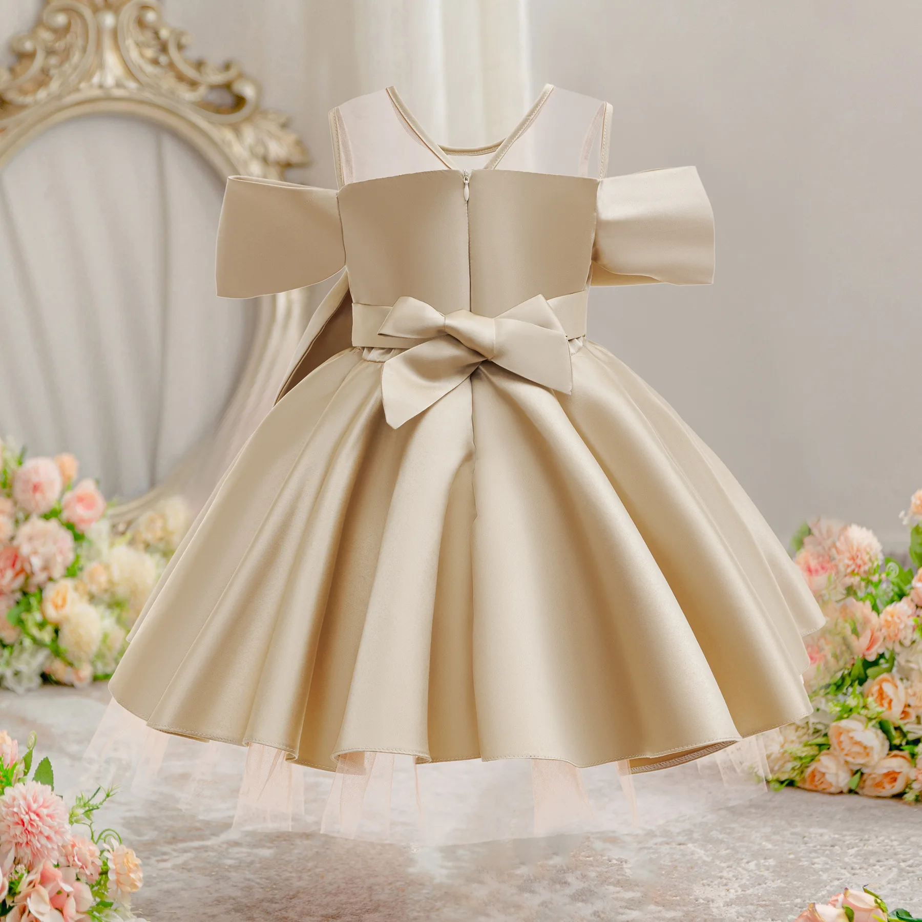 HETISO Satin Dress For Girls Children Princess Birthday Party Wedding Costume Baby Christmas Ball Gown 2-10 Years