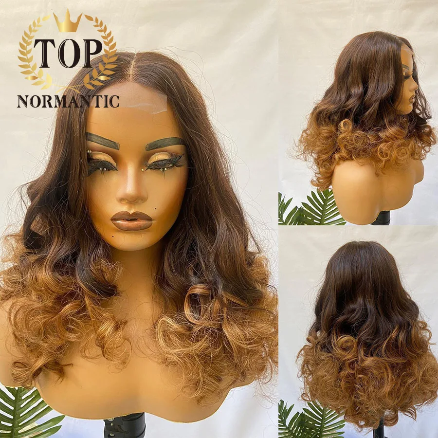 

Topnormantic Brown Ombre Color 13x4 Brazilian Hair Wig for Woman Blonde Color Transprent Lace 4x4 Closure Wig with Middle Part