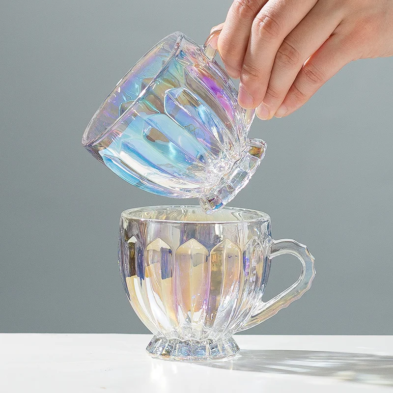 Color Glass Mug Cups Retro Transparent Coffee Mug With Handle Home Juice Afternoon Tea Cup Milk Cup