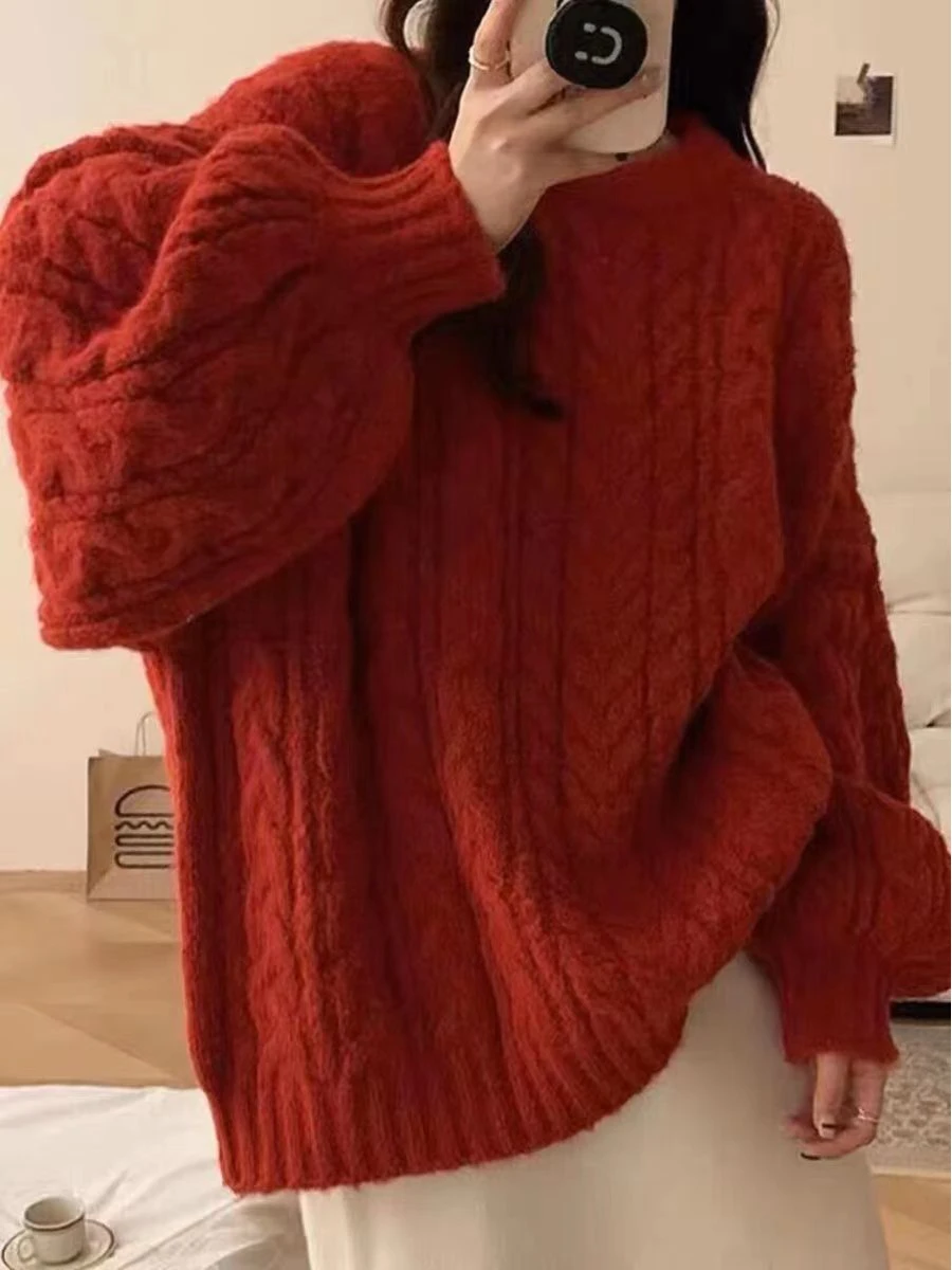 Suéter Hoado de Punto ueso para Mujer, Estilo Coreano de Moda para Otoño, Suéter con Trenzas andes, Prenda Exterior Cómoda