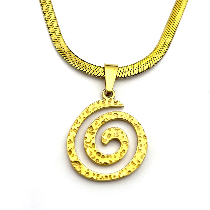 Simple Spiral Vortex Pendant Necklace For Women Men Stainless Steel Gold Color Hot Summer Female Party Chain Jewelry Gifts