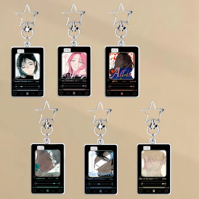 

Акриловый брелок 6 см для Alien Stage, Иван Тилль, Мизи, Суа, с черным музыкальным плеером, подвеска-звезда, кулон для рюкзака, подарок для фанатов аниме