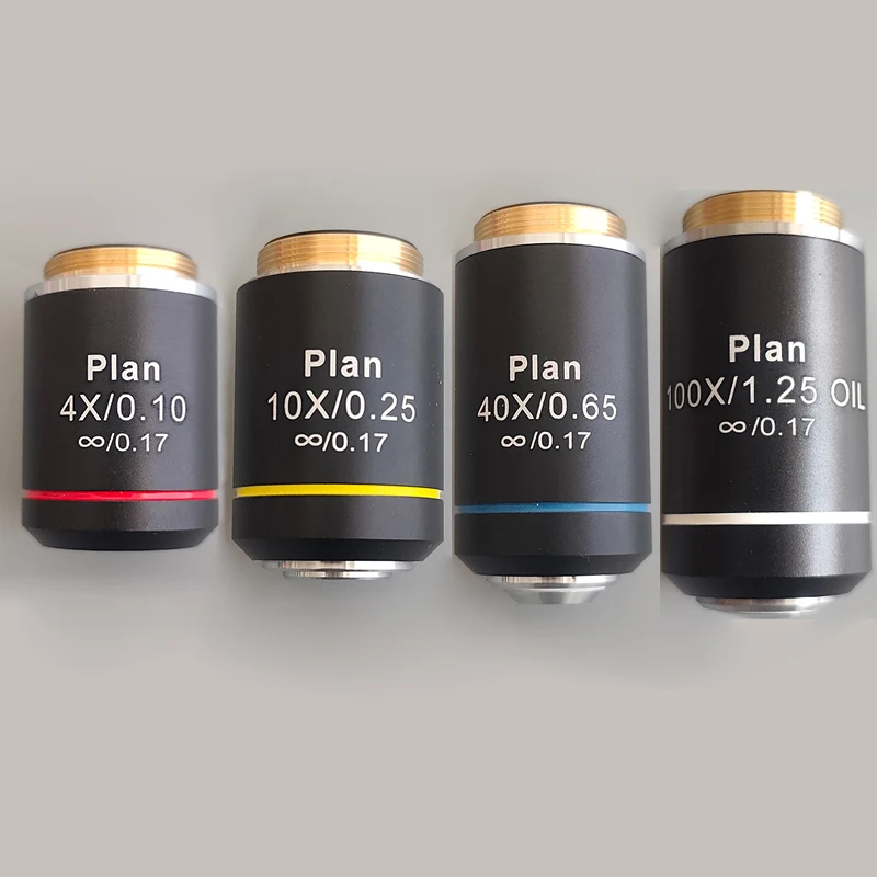 

4X 10X 40X 100X 195 Infinity Plan Objective Lens RMS 20.2mm Interface Achromatic Objectives Lens for Biological Microscope