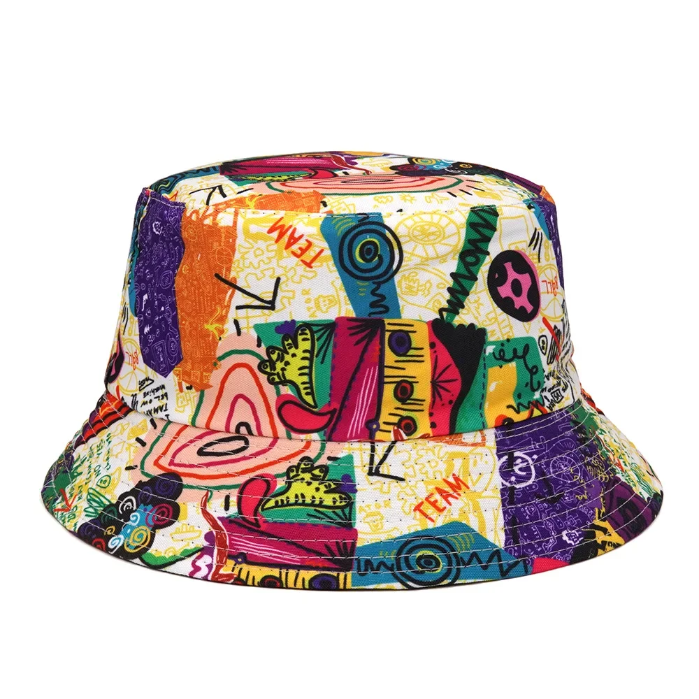 Panama Bucket Hats Animal Letter Print Fisherman Hat Summer Sun Hats For Women Men Reversible Fishing Cap