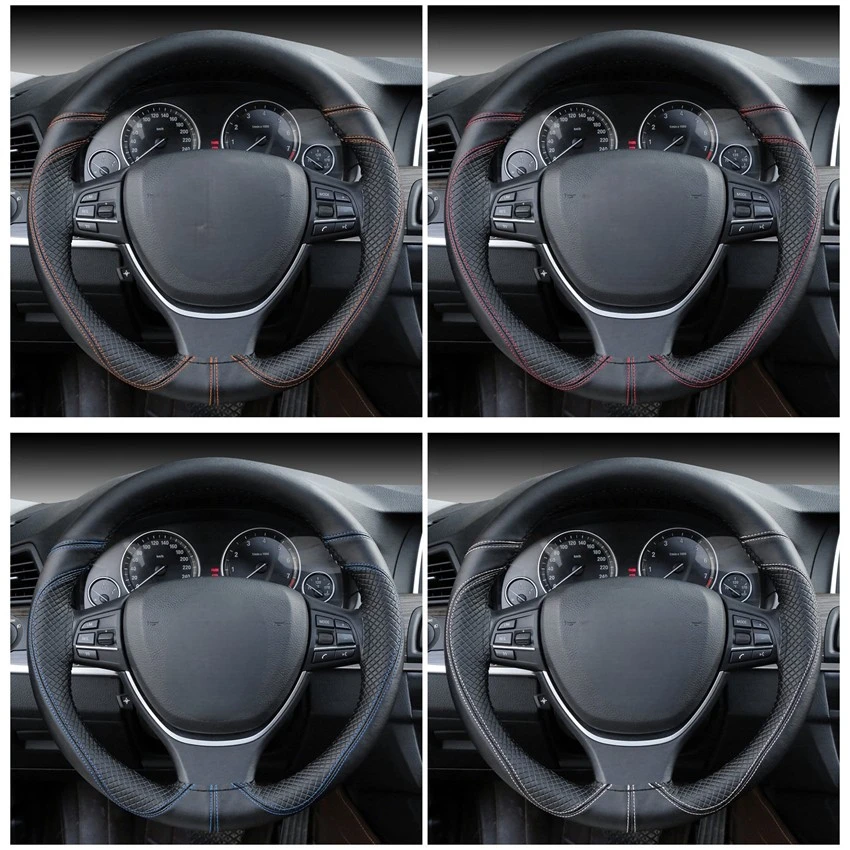 Car Steering Wheel Cover Soft Genuine Leather Anti-wear Steering Wheel Cover 100% Cowhide Braid With Needles Thread