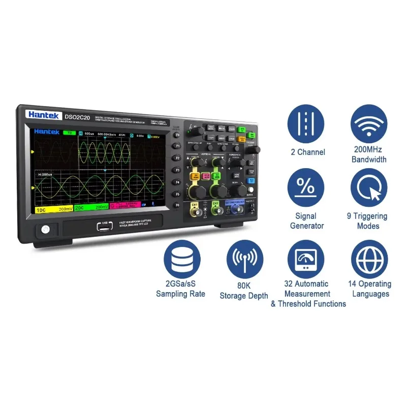 Hantek DSO2C20 DSO2C35 DSO2C50 200MHz/ 350MHz/500MHz  2CH Oscilloscope for Accurate Signal Analysis and Electronic Testing