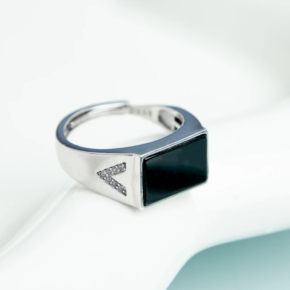 

TIMESWIND Fashion Men Natural Jade Black Saddle S925 Silver Adjustable Ring With Certificate