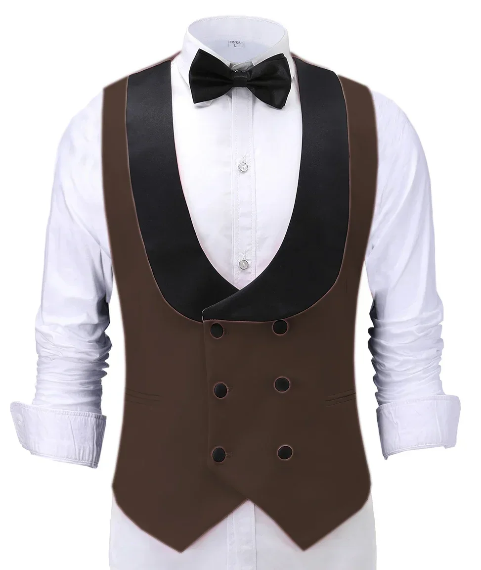 custom Men's Waiter Vest Burgundy Slim Fit Prom Double Breasted Blazer Champagne Suits Red Waistcoat For Wedding Man Grooms