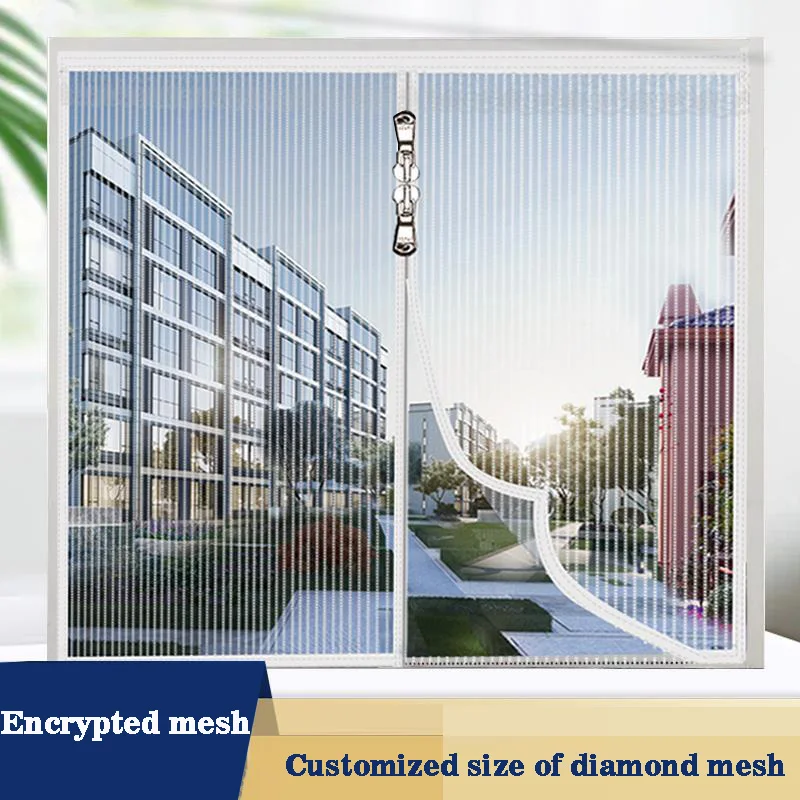 Encryption Diamond Net Mosquito Curtains Customized Zipper Home Self Adhesive Mosquito Net White High End Stripe Zipper Edition