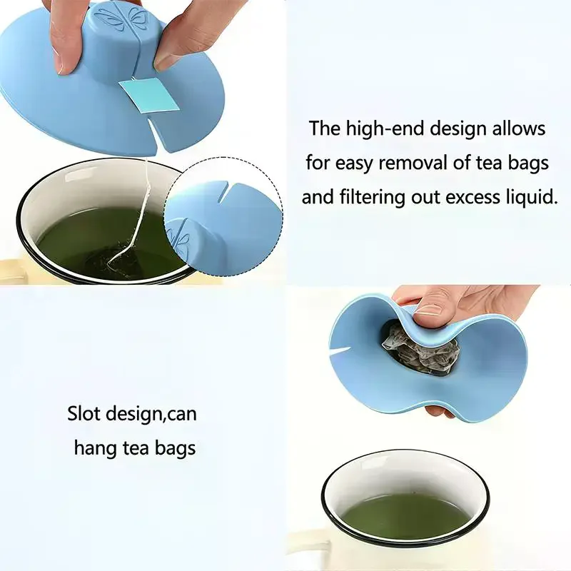 Silicone Tea Bag Partner With Handle Tea Bag Holder & Squeezer Reusable Mugs Lids Easy To Use Dishwasher Safe