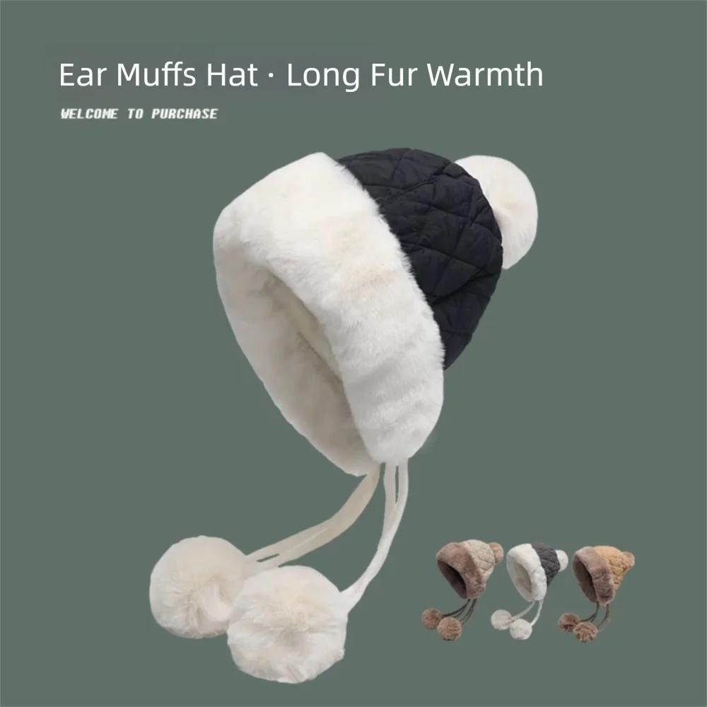 

Fashion Plush Warm Hat Windproof Cold Proof Ear Protection Cap Thickened Ski Hat Women