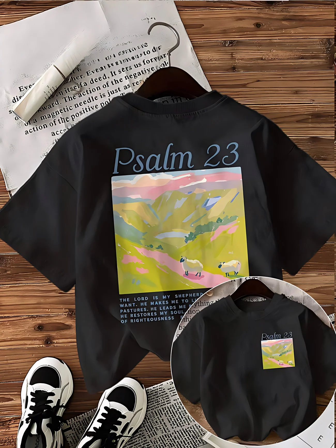 Christian Psalm 23 Bible Verse Graphic T Shirt Women Men Summer Short Sleeve Casual Religious Sheep Landscape Unisex Tee Tops