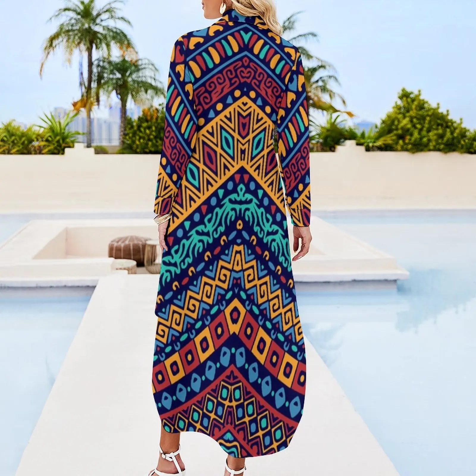 Kente Cloth Long Sleeved Shirt Dress birthday dress women's clothing korea stylish Summer skirt bandage dress