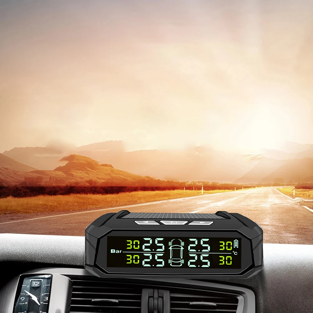 شحن لاسلكي بالطاقة الشمسية/USB TPMS مع 4 أجهزة استشعار خارجية نظام مراقبة ضغط الإطارات شاشة LCD لشاحنة RV Sedan SUV