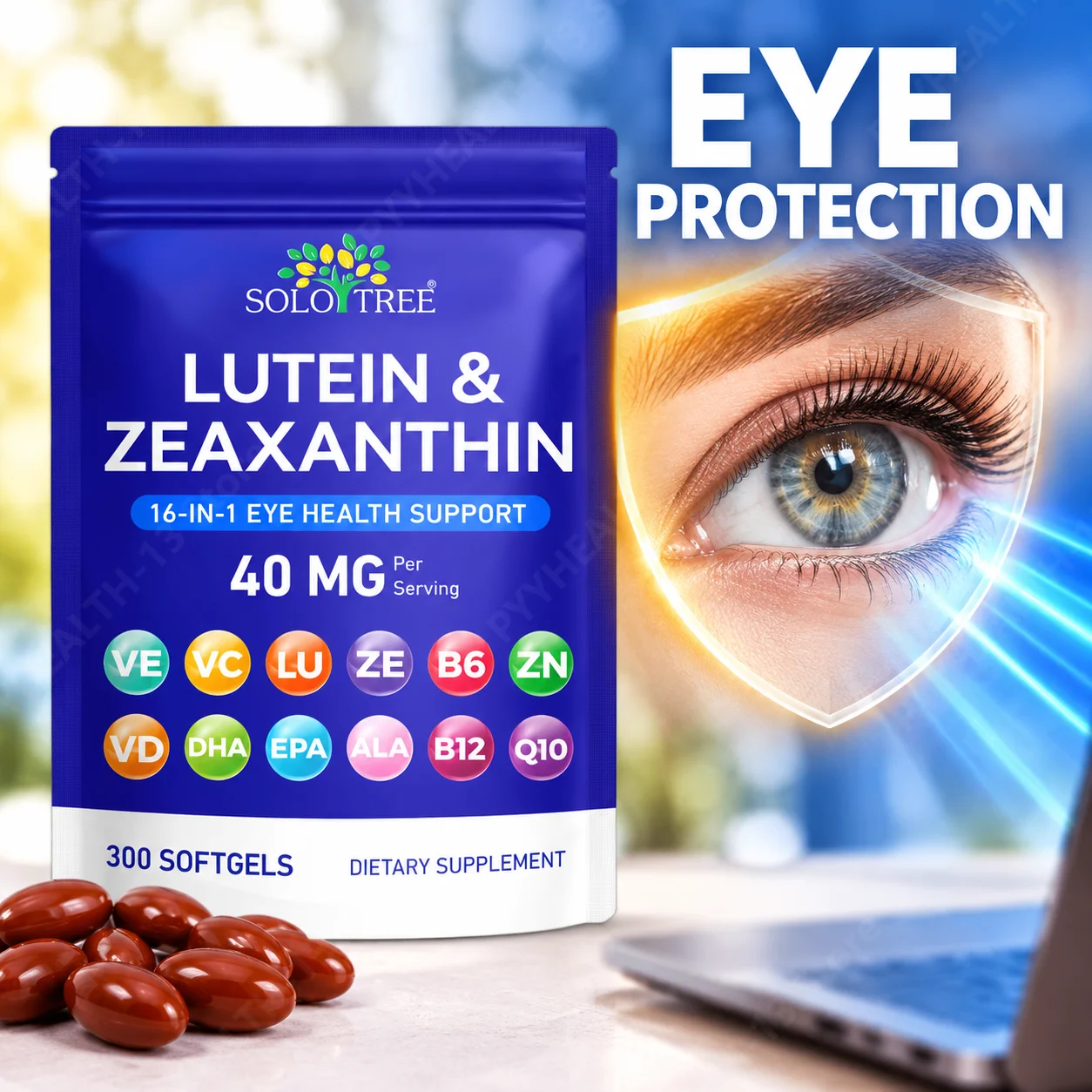 Lutein & Zeaxanthin Softgels Promote Macular Health in The Eyes Protect Eyesight Blue Light Protection with 16-in-1 Blend 300pcs