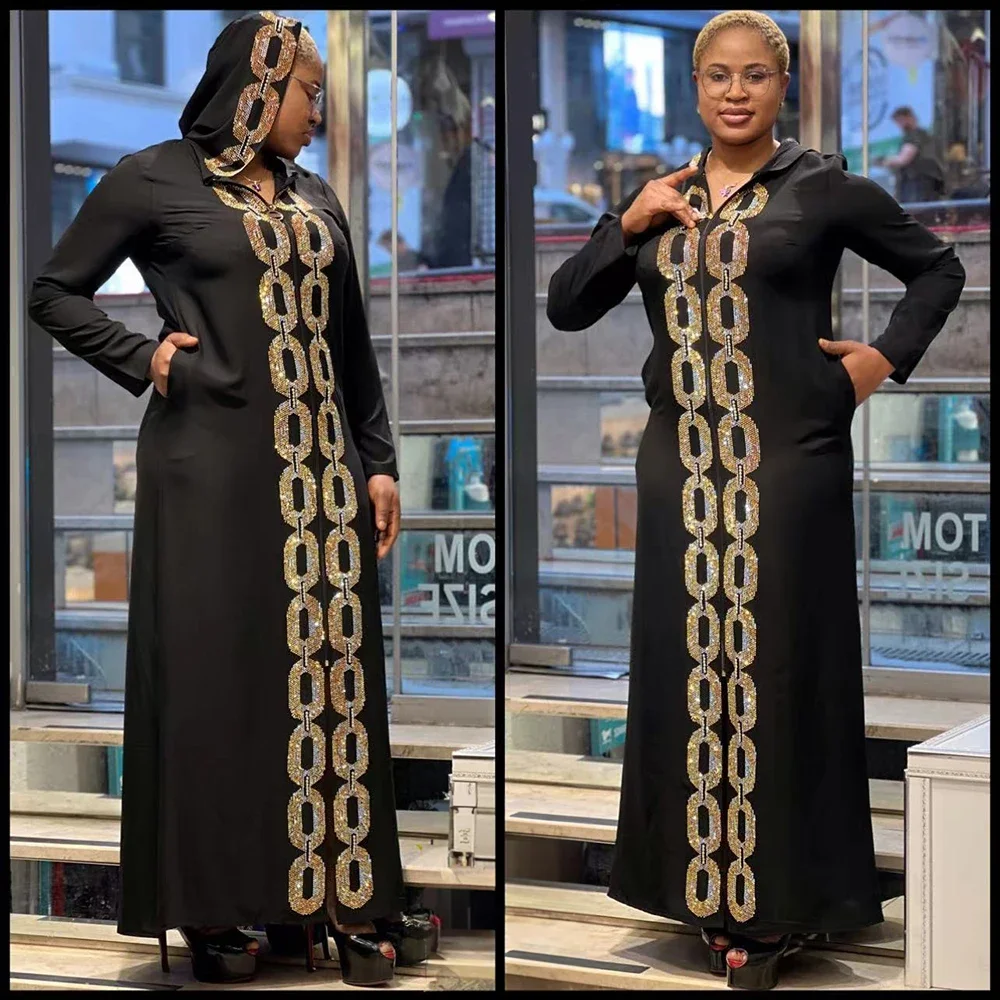 

New Product women's clothing from turkey rhinestone abaya dubai luxury hooded Long dresses