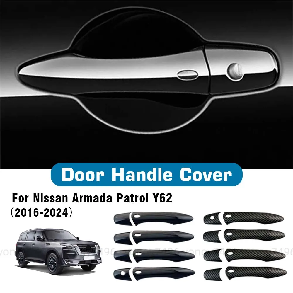 

Smart Holes Door Handle Cover For Nissan Armada Patrol Y62 2016-2024 Carbon Fiber Glossy Black Decorative Refit Upgrade Styling