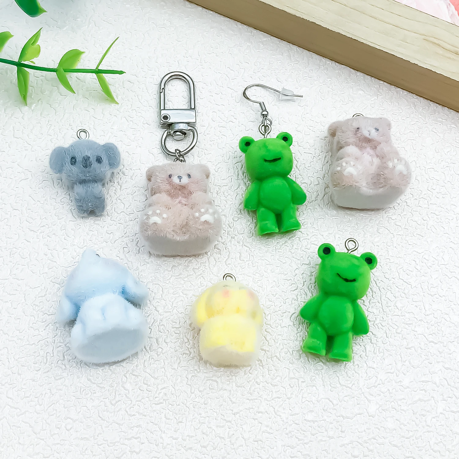 5pcs Resin Flocking Stereo Animal Series Chams Pendant, Suitable for DIY Earrings Necklaces Pendants Key Chains Make Accessories