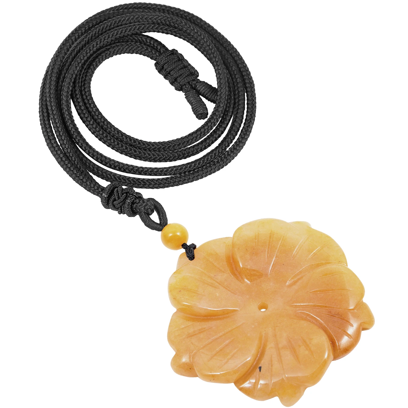 

Handcarvd Flower Pendant Necklace Natural Fluorite Yellow Jade Reiki Stone Pendant With Adjustable Cord Jewelry For Men Women