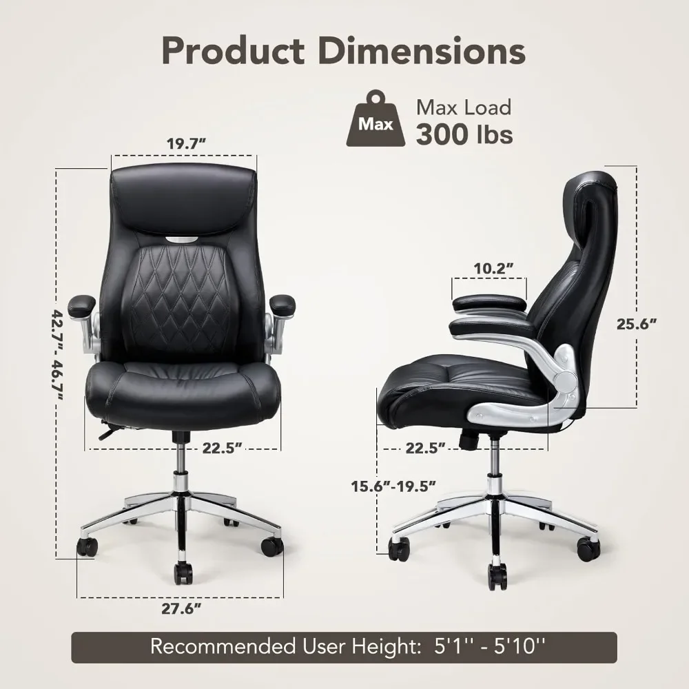 Executive Office Chair, Posture PU Leather Office Chair with Dynamic Sitting & Stepless Adjustable Lumbar Support