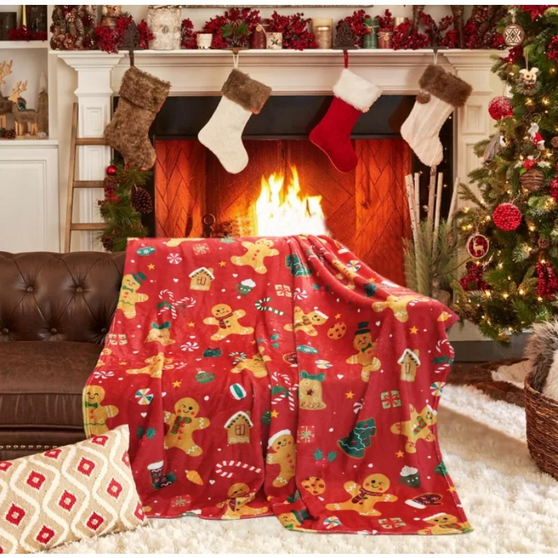 

Красное рождественское пряничное одеяло для мальчиков, девочек, взрослых и семейных подарков, подходит для рождественского украшения дивана-кровати