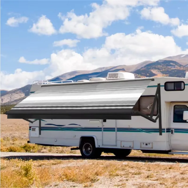 STLF Awnlux Zwart-wit zonnescherm met ledstrip Anti-flapbar met camper-camperluifels