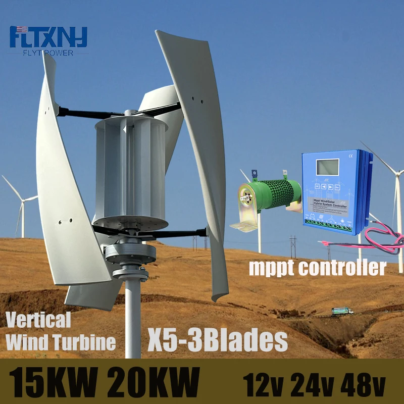 

20KW With Hybrid OFF Grid System 20000W 15000W 12V 24V 48V Off Grid Renewable Energy System Vertical Axis Wind Energy Turbine