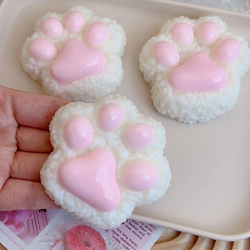 1PC Squeeze Cat Paw Rice And Vegetable Roll Toys Soft Sticky Stress Relief Relax Props Decompressing And Pinching Cat Paw Toy