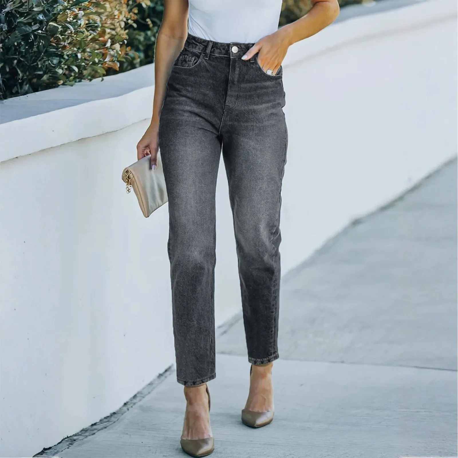 

Classic Women'S Elastic Slim Fit Nine-Piece Denim Jeans Versatile Slimming Small Size Pencil Pants Denim Trouses