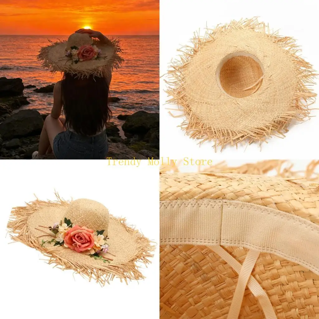 

N5KB Пляжная кепка с плетением из травы, солнцезащитный козырек, пляжная вечеринка, повседневный наряд, аксессуары