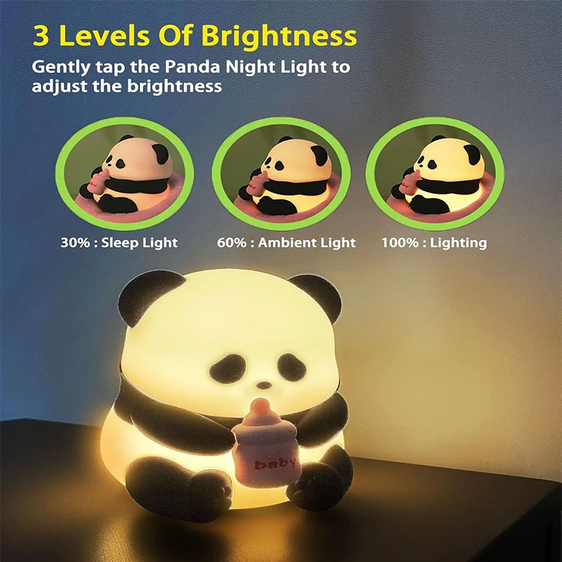 Cute Silicone Panda Night Lights, Rechargeable LED Animal Decor Night Lights Kawaii for Birthday Gifts/Sleep, Christmas Lights