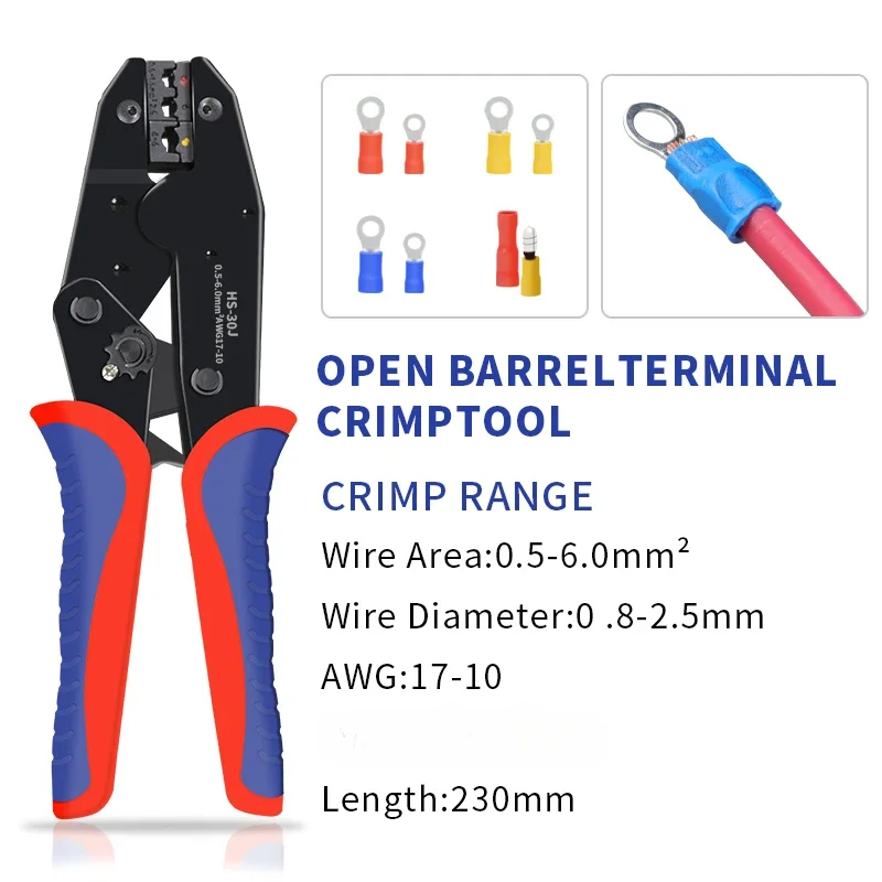 

BIESUO Wire Terminal Crimping Pliers Kit HS-30J Automotive Terminal Docking Bullet Shovel Fork Ring Crimping 0.5-6mm ²/ 17-10AWG