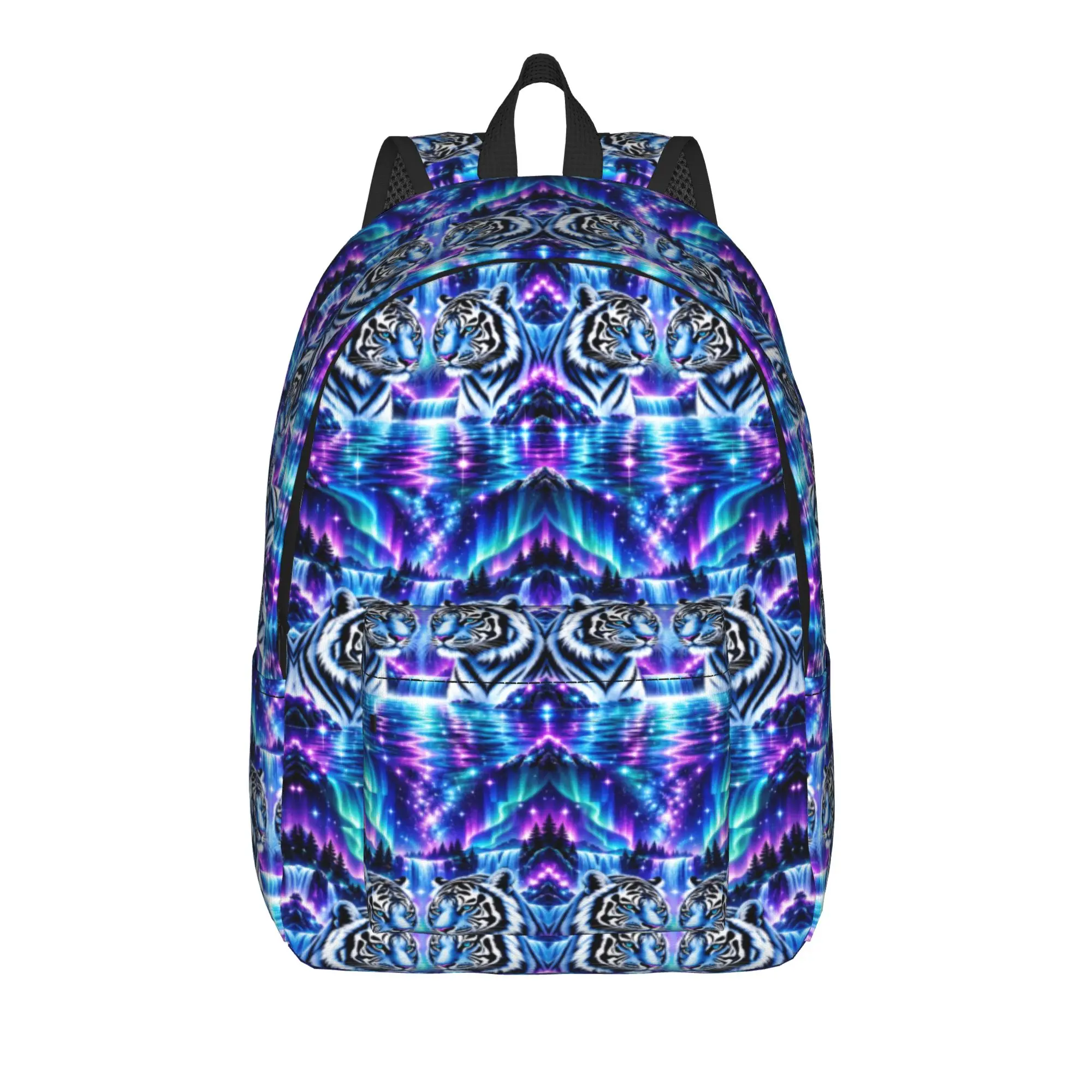 Tiger Patterned Backpack Flat 2d Digital Printing Unisex Polyester Daily Backpacks Breathable Pretty High School Bags Rucksack