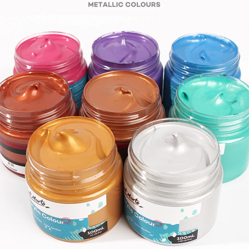 Metallic Acrylic Paint, 100ml/3.38oz Bottles, Rich Pigments, metallic paint with intense color depth - for many surfaces Non Fad