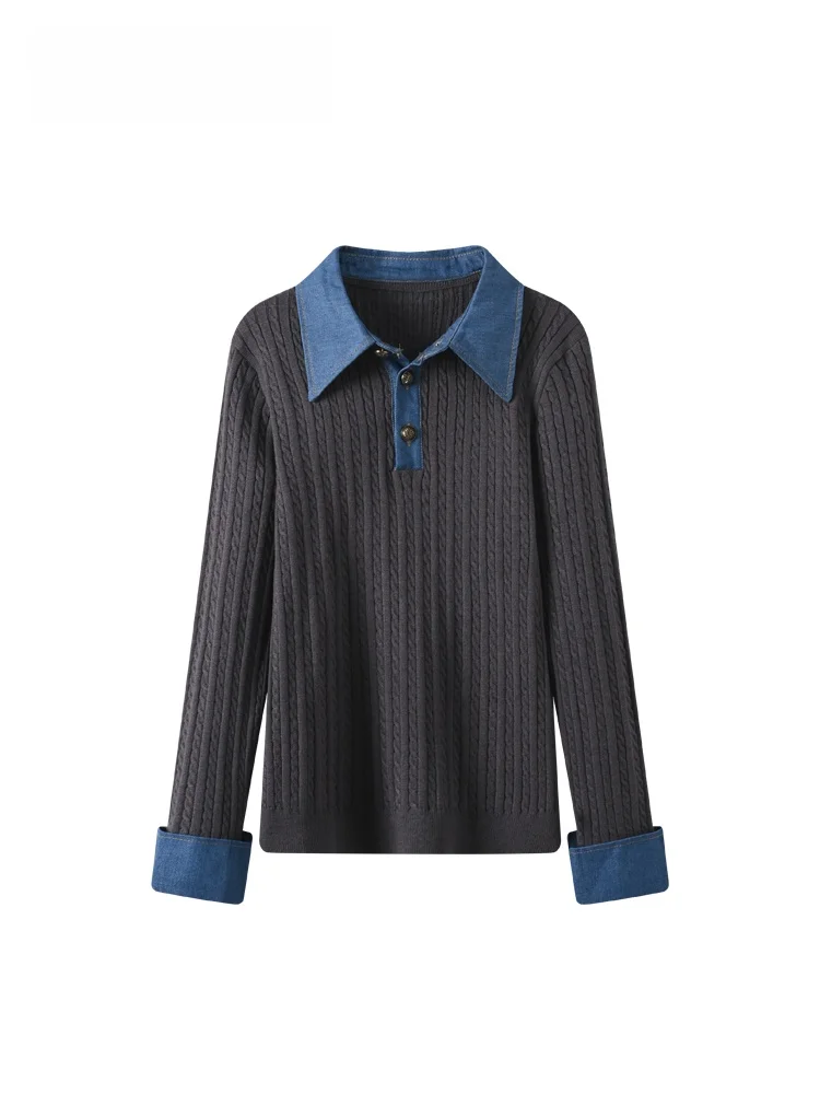 

Женский джинсовый топ больших размеров Ne Long Sve, повседневный вязаный зимний модный топ для полных сестер, искусственный двухсекционный