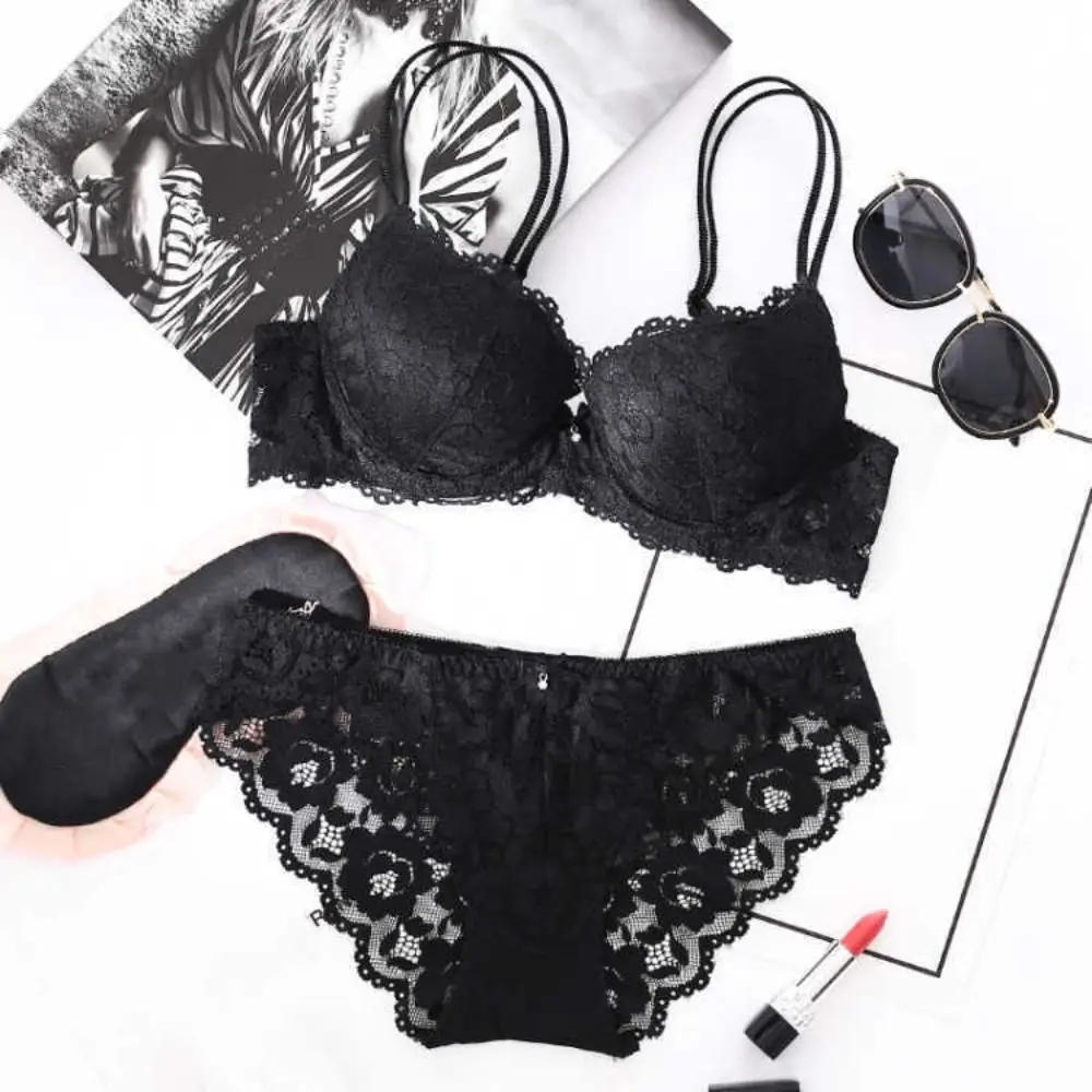 أزياء شبكة الدانتيل زهرة الصدرية منخفضة الخصر عدم الانزلاق دفع ما يصل الصدرية النساء Bowknot العشير سلس الملابس الداخلية مجموعة الصيف #3