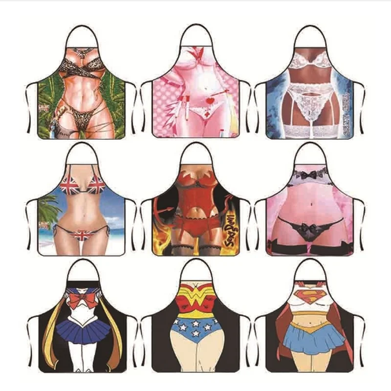 Delantal de cuello colgante creativo para mujer, moda creativa europea y americana, delantal divertido personalizado de Superman, delantal Sexy, nuevo