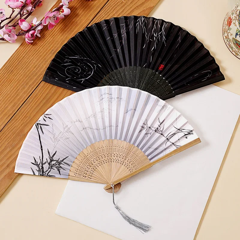 2025 New Vintage Silk Folding Fan Chinese Japanese Art Crafts Gift Home Decorations Dance Hand Fan Bamboo Room Decor Wood Fans