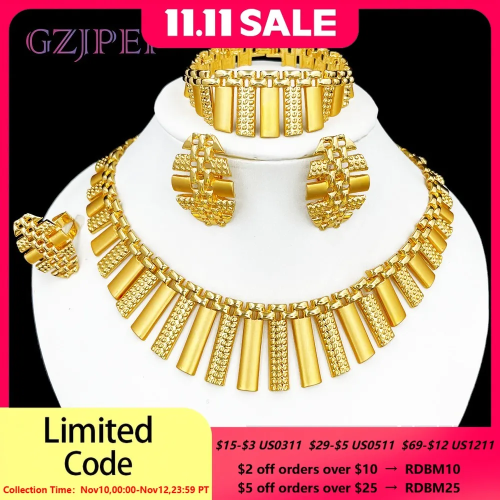 

GZJPEI модный дизайн большой комплект ювелирных изделий в африканском нигерийском стиле золотого цвета ожерелье браслет серьги кольцо для женщин свадебный подарок 2025 новинка