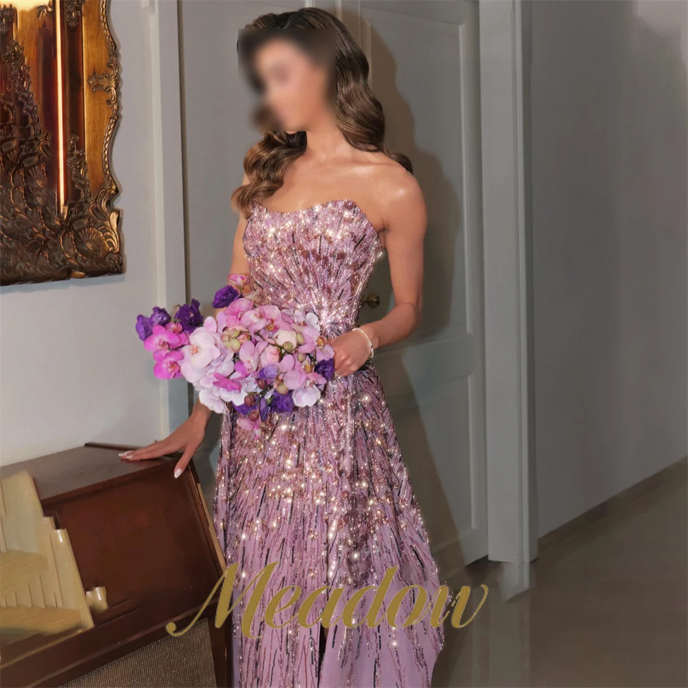 Meadow Lavender Prom Evening Dresses Gradient Sequin Beading Gala Dresses Strapless Floor Length Dresses For Prom Customizable