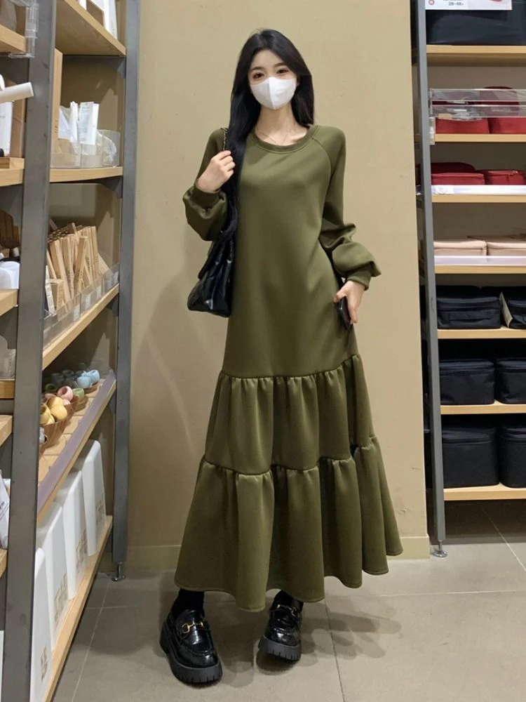 Plus size 300 pou feminino a linha dr base camada saia casual cintura solta fibra de poliéster longo sve redondo ne dr