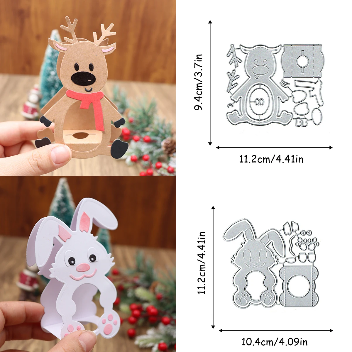 

Christmas Deer Rabbit Metal Cutting Dies Scrapbooking Paper Album Card Making Die Cut Embossing Templates Animals Craft New