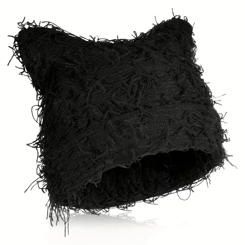 Y2K Distressed Cat Ear Beanie Hat Unisex Winter Knitted Caps Little Devil Skulles Outdoor Fuzzy Thick Warm Hats Balavlava Male