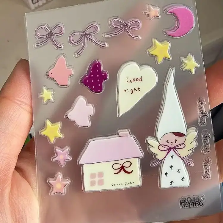 Snow Angel INS Illustration Cute Jelly Stickers, High-value Bowknot DIY Decals for Laptop Phone Decor