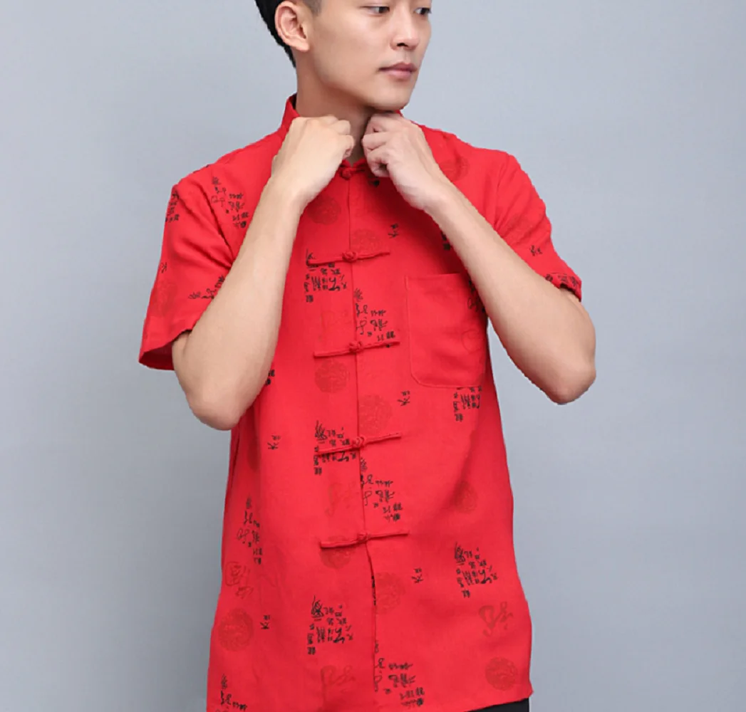 ใหม่จีนแบบดั้งเดิมคุณภาพสูงผ้าฝ้ายผ้าลินินผู้ชาย Kung Fu เสื้อ Tang ชุด Hanfu เสื้อผ้าสบายๆเสื้อแขนสั้นเสื้อ
