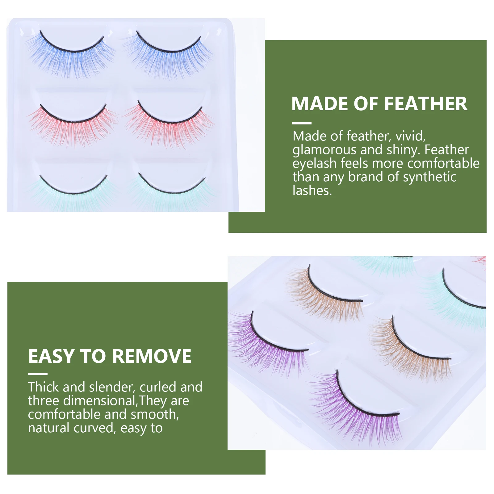 

5 Pairs Colored False Eyelashes Extensions Artificial Fiber Lightweight Comfortable Reusable DIY Lashes Makeup Women Faux