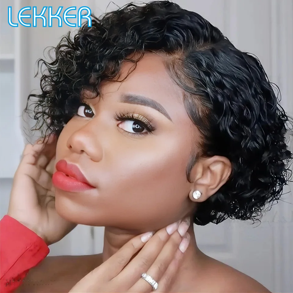 

Lekker Короткая стрижка пикси Волнистый боб Левая боковая часть Кружева 100% парики из натуральных волос для женщин Бесклеевые бразильские волосы Remy Парики с распродажей