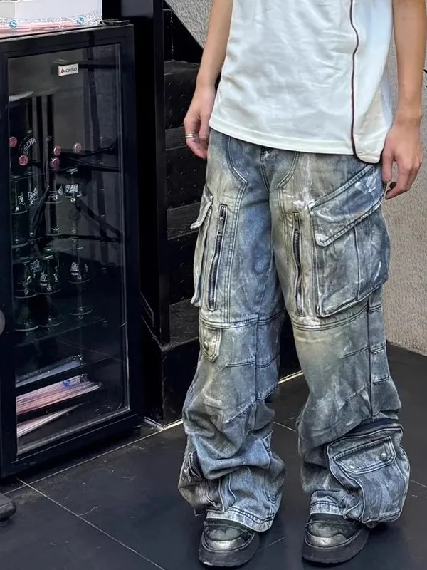 

Мужские джинсы в американском ретро-стиле, широкие, свободные, повседневные, рабочие, с высокой талией, длинные брюки