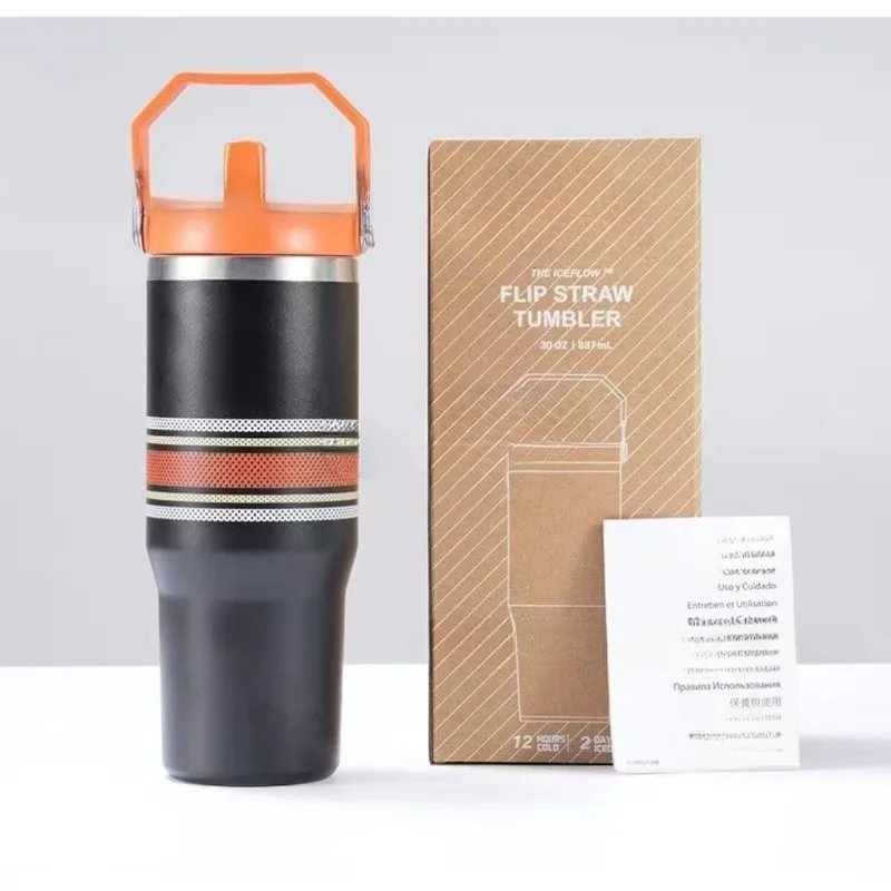 كوب معزول مكنسة من الفولاذ المقاوم للصدأ المتفجر مع غطاء وقش مناسب للشاي المثلج أو كوب ميلك شيك للسفر 2.0H 30oz