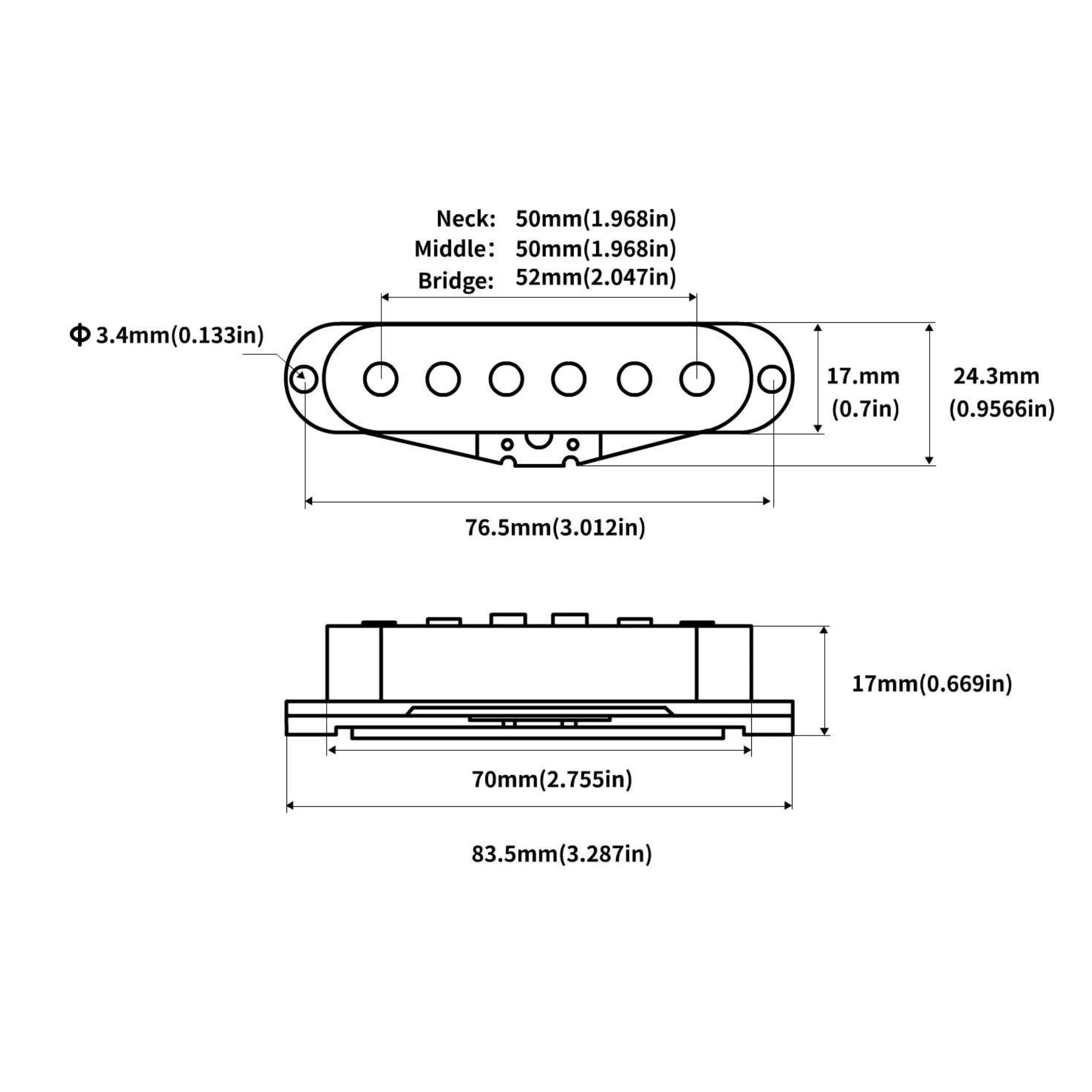 PHRILAM 3 pièces Pro pôle plat Alnico5 simple bobine cou/50mm milieu/50mm pont/52mm micros ensemble pour guitare électrique ST, crème